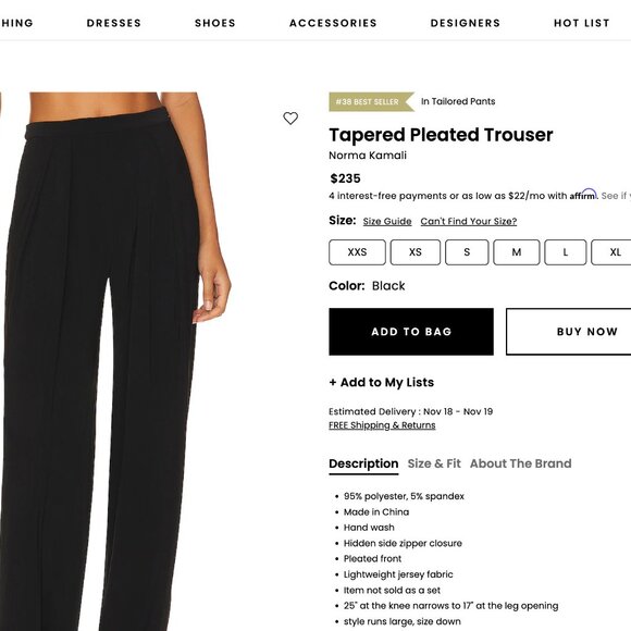 NWT Norma Kamali Tapered Pleated High Waist Trouser in Black Size Medium - Picture 6 of 6